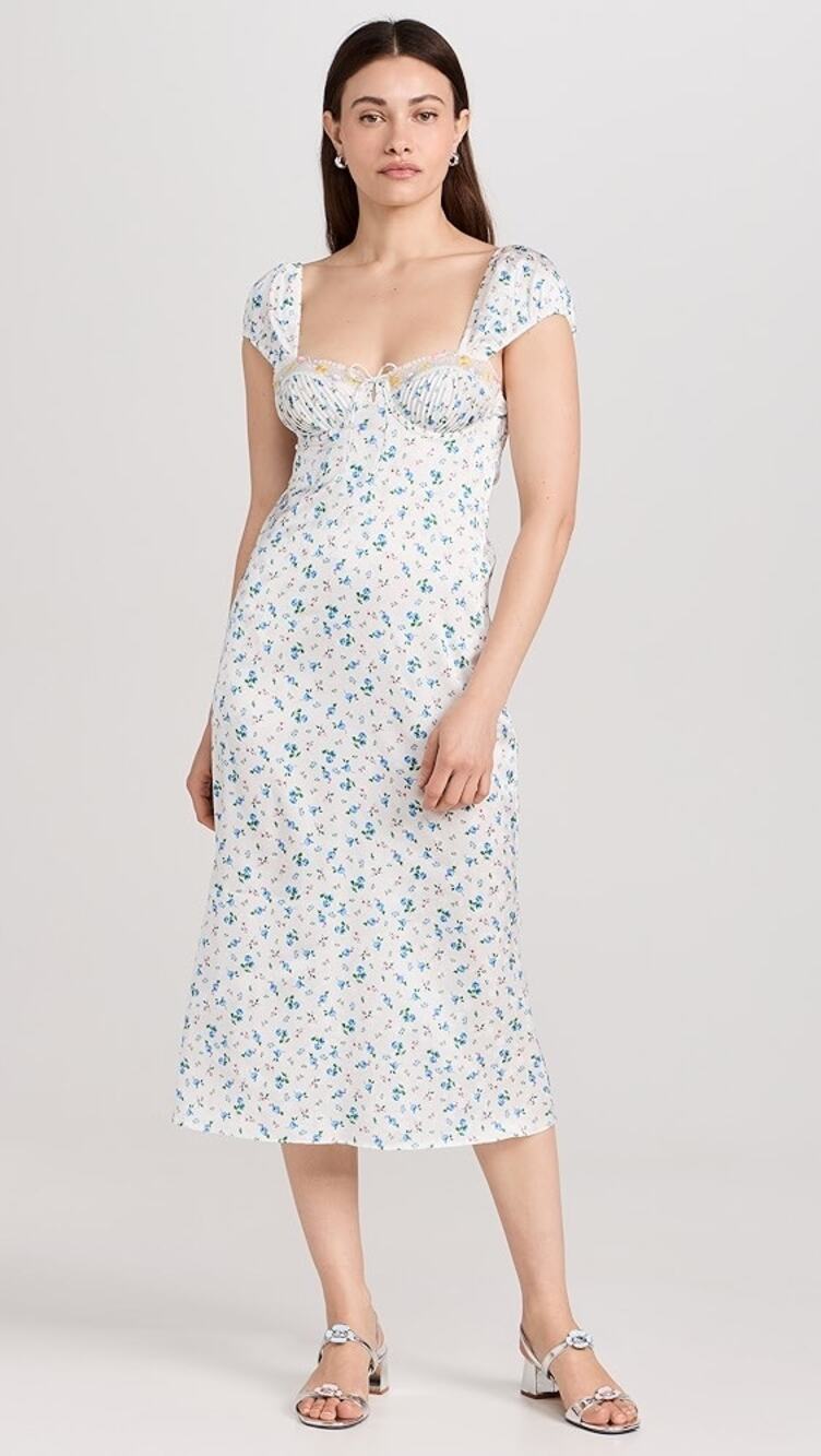 For Love and Lemons Paloma White Floral Satin Slip Midi Dress Large NEW